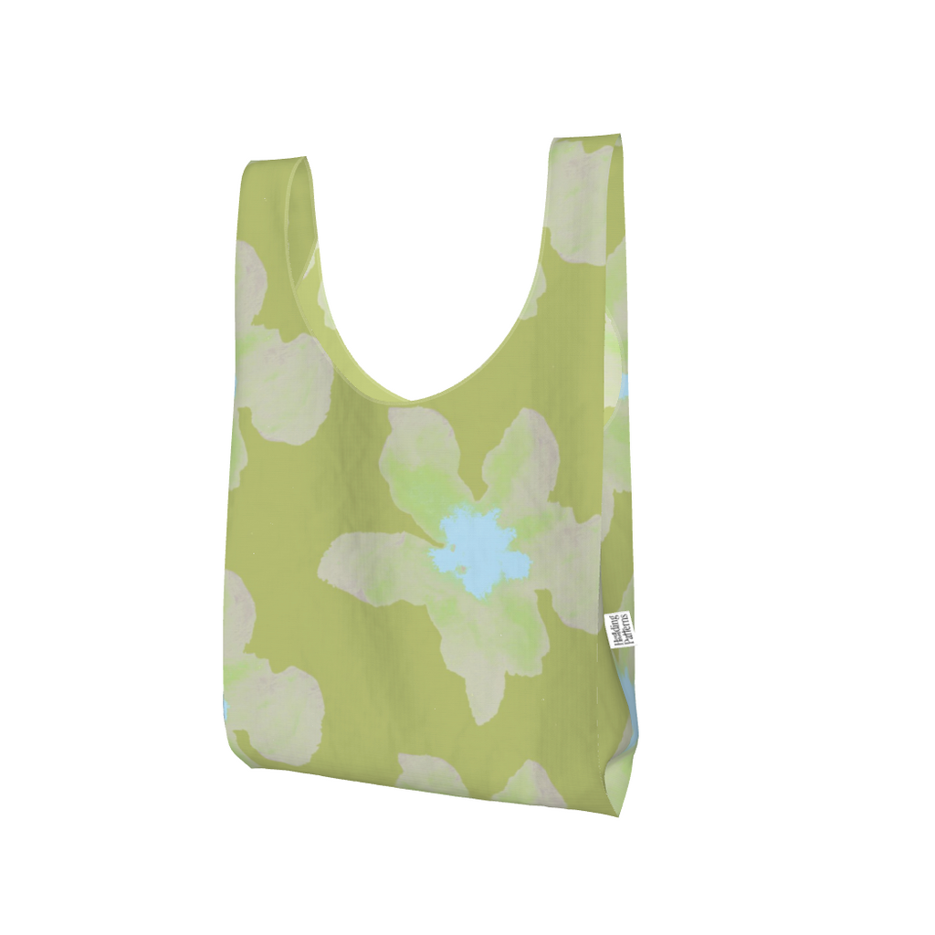 Floral patterned reusable bag on a white background