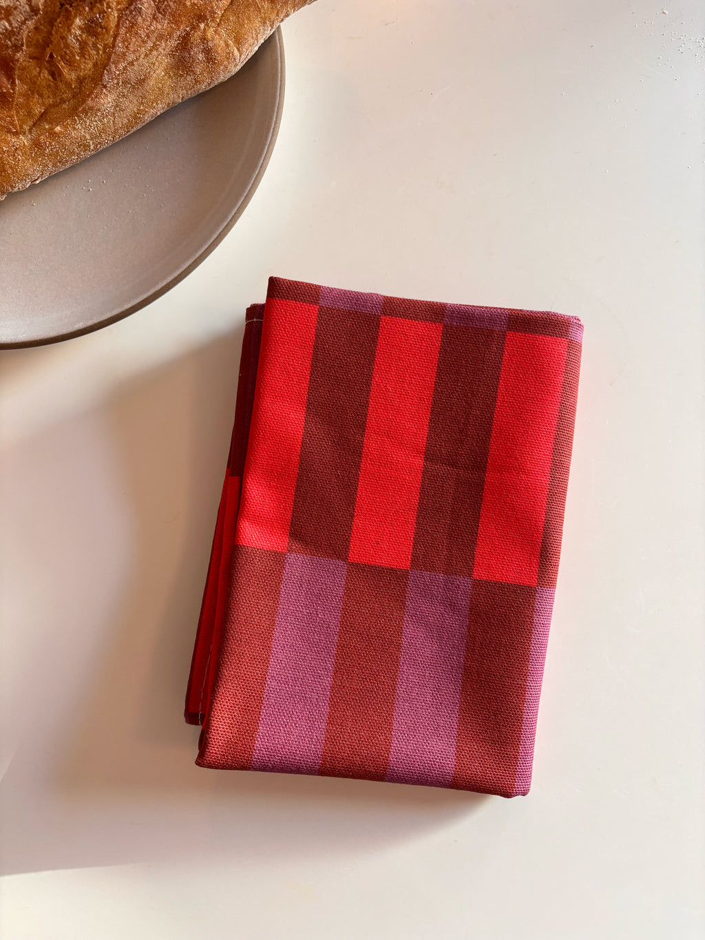 Stripy Check Tea Towel / Warm